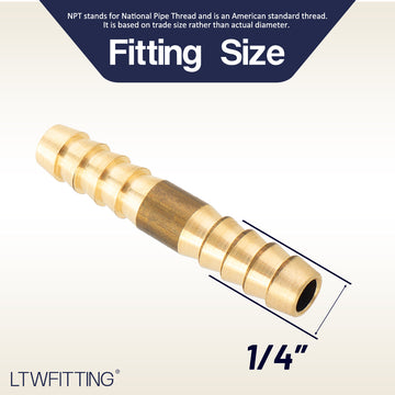 LTWFITTING Brass Barb Splicer Mender 1/4 inch Hose ID Fitting Air Water Fuel Hose Joiner(Pack of 10)